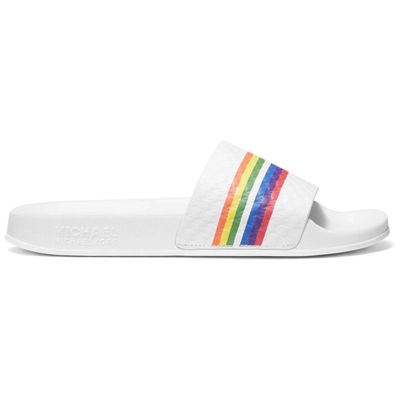 Michael Kors Gilmore Rainbow Pride Pool Slide Sandals Shoes Women's Size 10 NIB - Picture 2 of 8